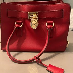 MICHAEL Michael Kors Hamilton Saffiano Leather East West Satchel - red